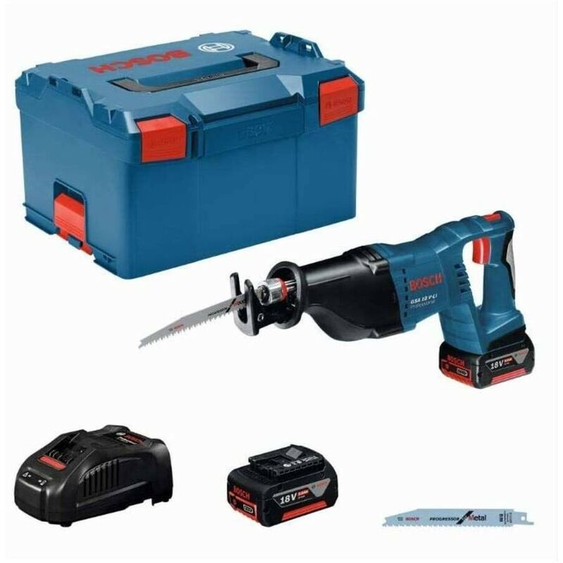 

Bosch - 060164J00B Sierra de sable a batería GSA 18V-LI + 2 baterías 5,0Ah + cargador CV + 2 hojas de sierra + L-Boxx