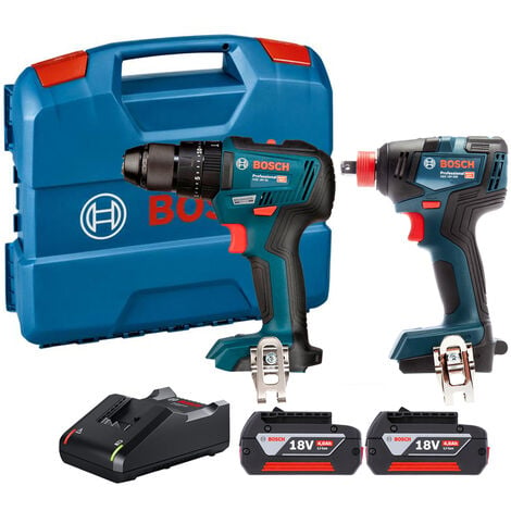 Bosch 06019J2271 18V Combi Drill & Impact Driver/Wrench Twin Pack With 2 x 4.0Ah Batteries, Charger & Carry Case