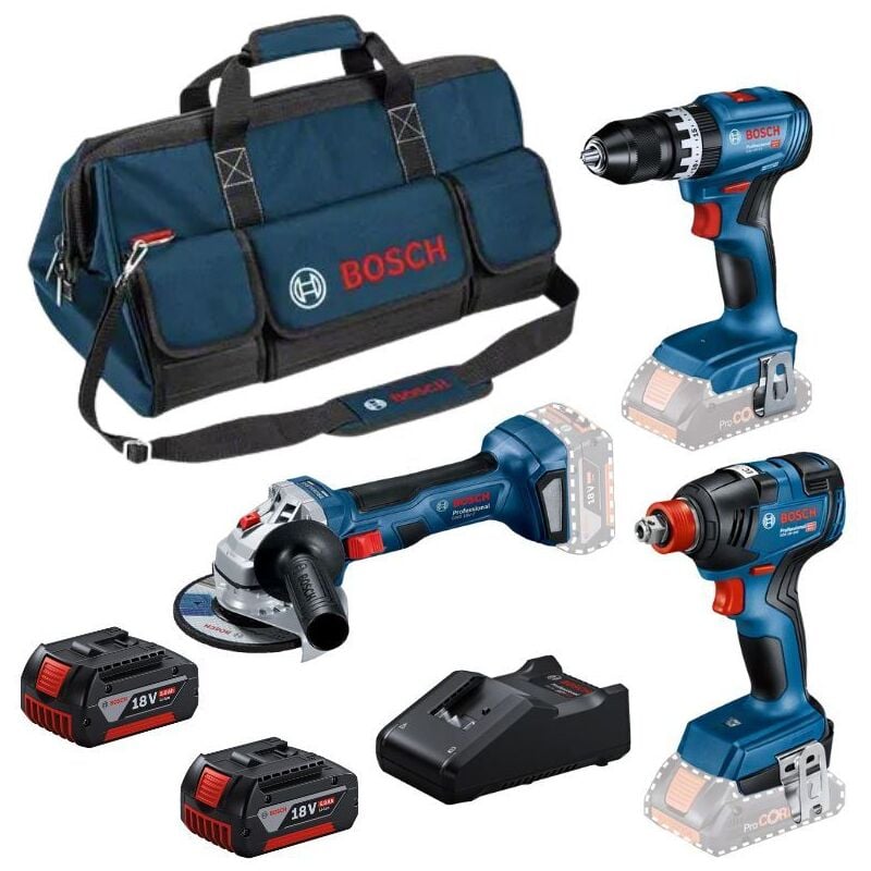 Bosch - Pack 3 Outils 18V gsb/gdx/gws avec 2 batteries 5.5AH - chargeur - sac - 0615990N31