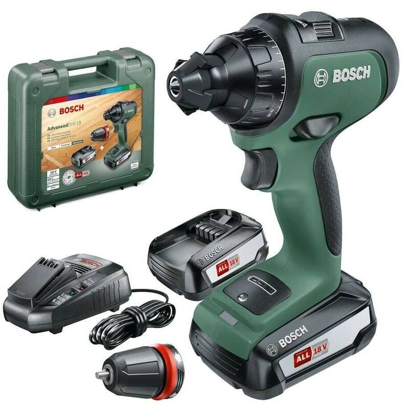 

Bosch 06039B5001 Taladro atornillador a batería AdvancedDrill 18 Motor brushless 2 velocidades + 2 baterías + cargador