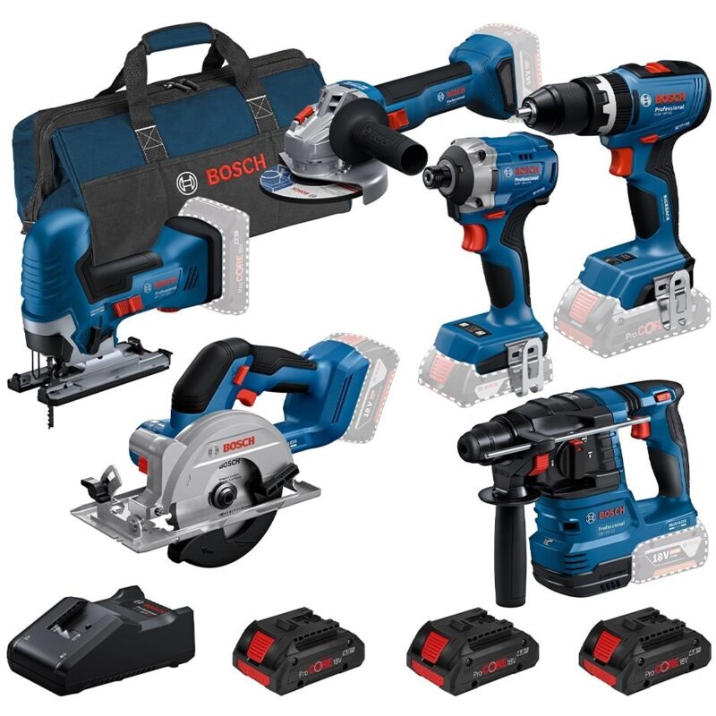 Bosch 0615A5008C 18V Brushless 6 Piece Tool Kit 3x 4.0Ah PROCORE Battery Charger