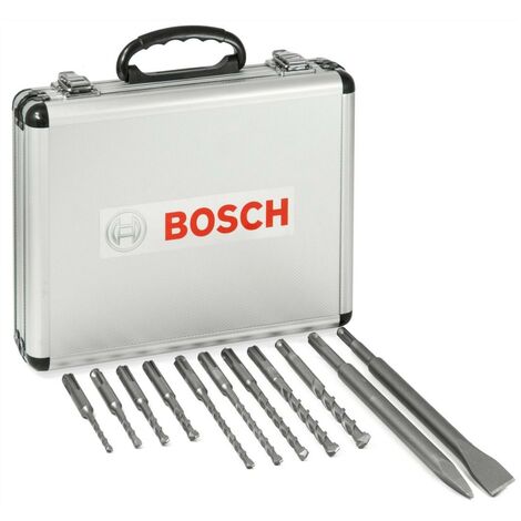 Bosch 11 Piece SDS Plus Drill + Bullet Cold Flat Chisel Set Masonry + Metal Case