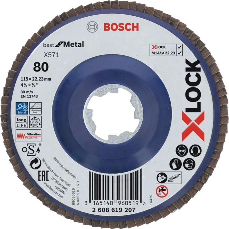 Bosch - F115MM P80 X-Lock Flap Disc X571 Best for Metal Flat (Type 27) On Plastic