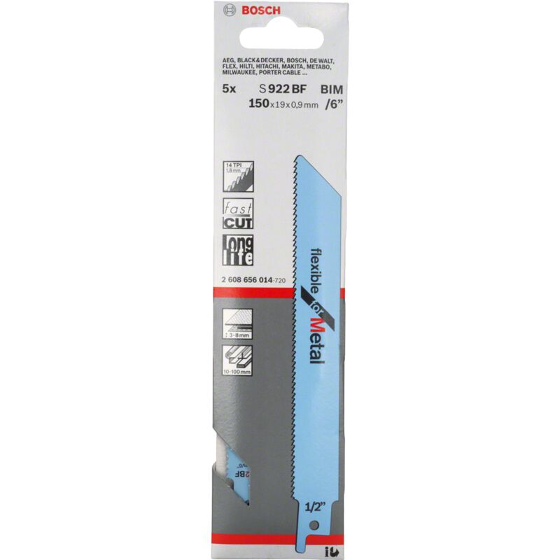 S922BF Reciprocating Saw Blades Metal 5 Pack - Bosch