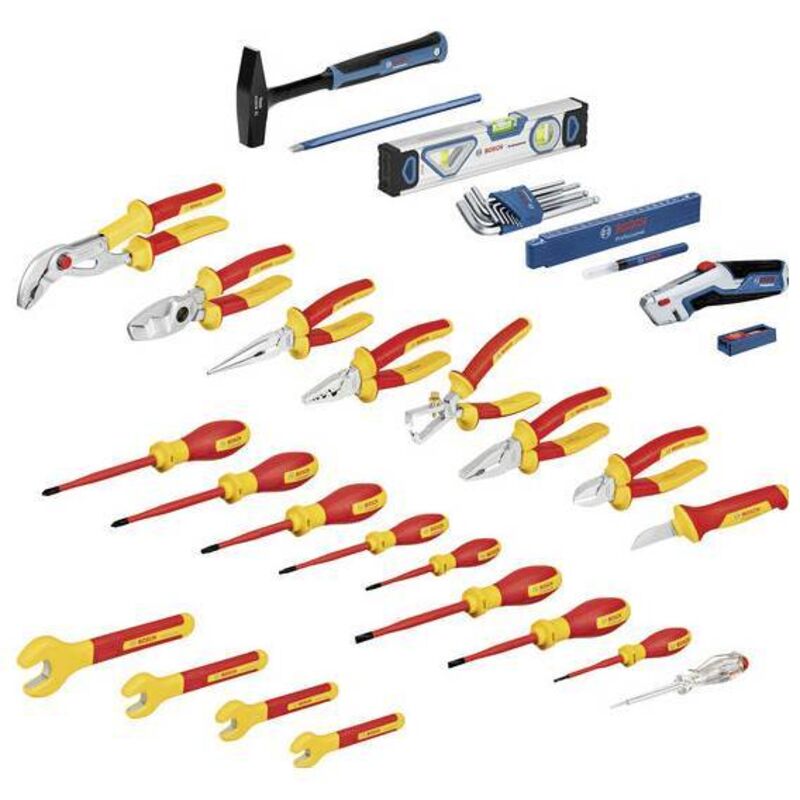 Bosch - Kit d'outils à main professionnels de 37 pièces (y compris 21 outils à main vde et 16 outils à main supplémentaires, pratiques et