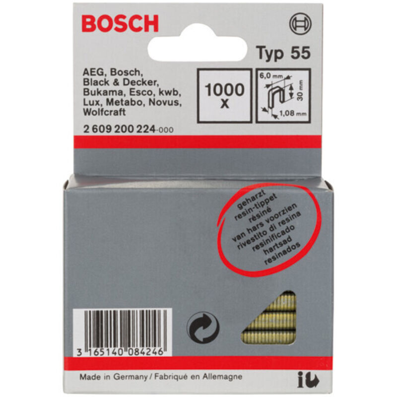 Agrafes à dos étroit type 55 résinées 6 x 1 08 x 28 mm lot de 1000 Bosch 2609200224 - vue 3