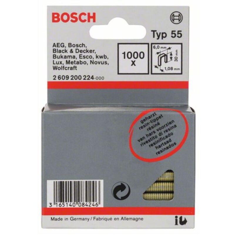 Clip per schiena stretta Tipo 55, con colla, 6 x 1,08 x 30 mm, confezione da 1000 pezzi