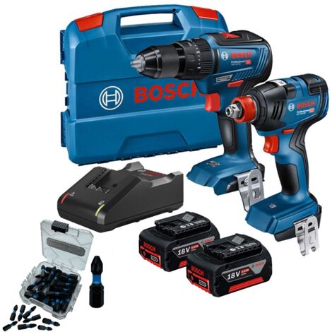 Bosch 18v Brushless Combi Hammer Drill Impact Driver Wrench GSB18V GDX18V + Bits