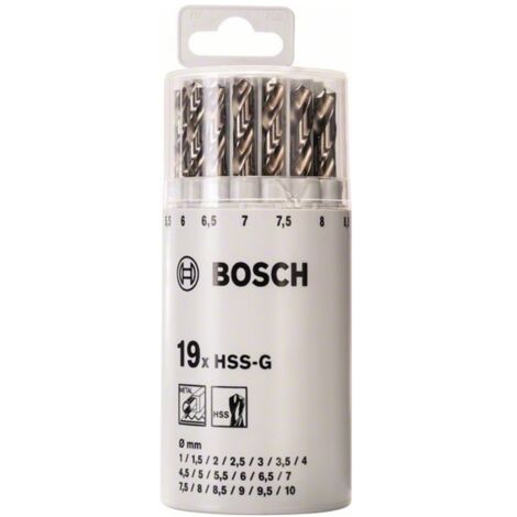 Bosch 19tlg. Kunststoffrunddose Metallbohrer-Set HSS-G, DIN 338, 135° 1-10 mm