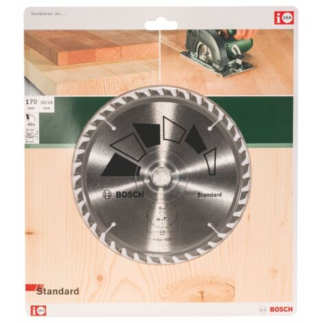 Bosch 1x Lama per Sega Circolare Standard (per Legno, Ø 170 x 2.2/1.5 x 20/16 mm, 40 Denti, ATB, con 1x Anello di Riduzione 16 mm, Accessori Seghe Circolari)