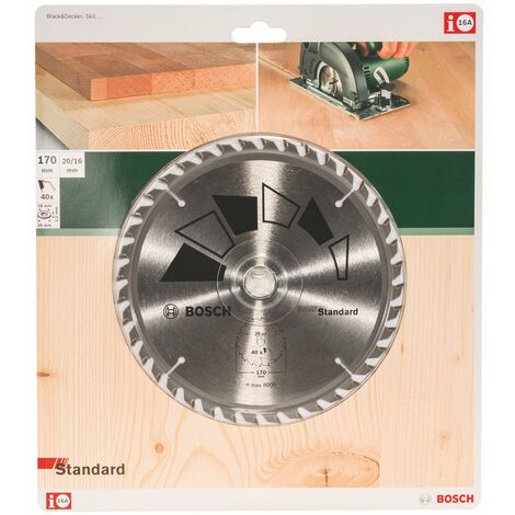 Bosch 1x Lama per Sega Circolare Standard (per Legno, Ø 170 x 2.2/1.5 x 20/16 mm, 40 Denti, ATB, con 1x Anello di Riduzione 16 mm, Accessori Seghe Circolari)