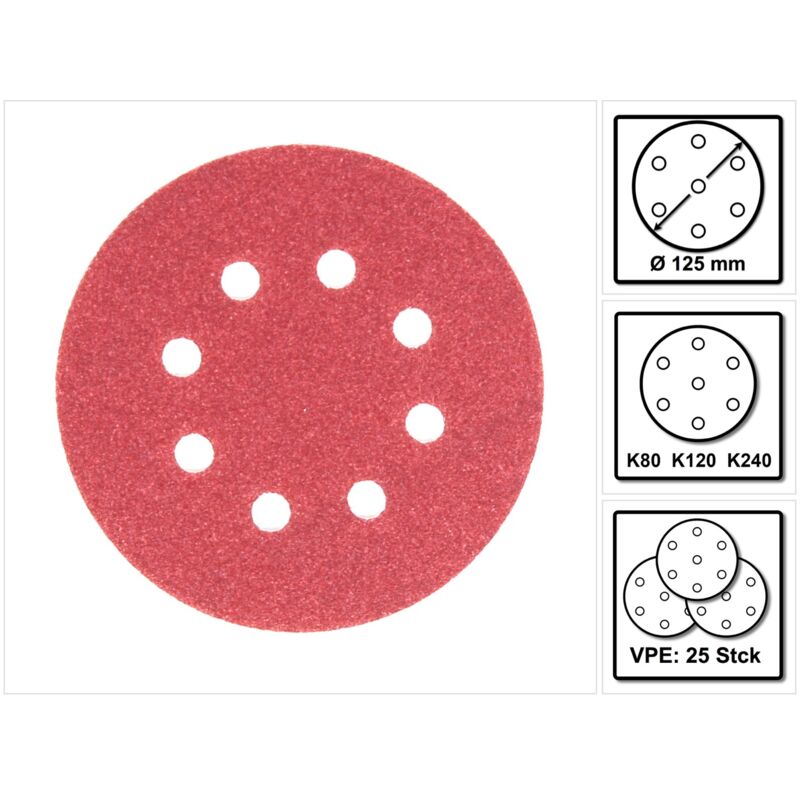 Bosch Set: Bosch Router Sandpaper Hook-and-loop-backed 125 mm, Punched Grit K80 K120 K240 - 25 pcs. ( 2607019497 )