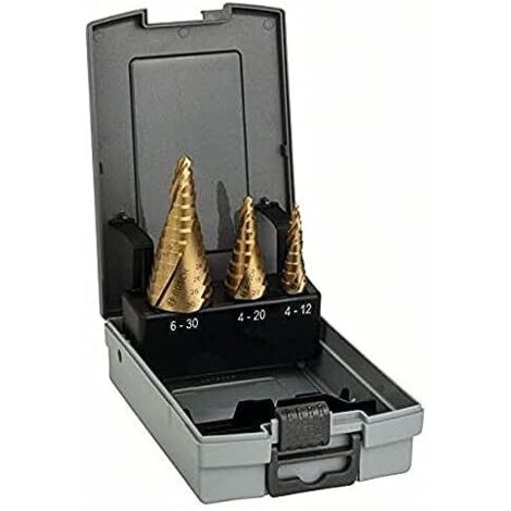 Bosch 2 608 587 432 - Set de 3 brocas escalonadas HSS-TiN - 4-12 4-20 6-30 mm (pack de 1)