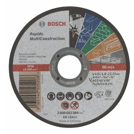 BOSCH Disco de corte recto Rapido Multi Construction ACS 60 V BF, 115 mm, 1,0 mm REF.2608602384