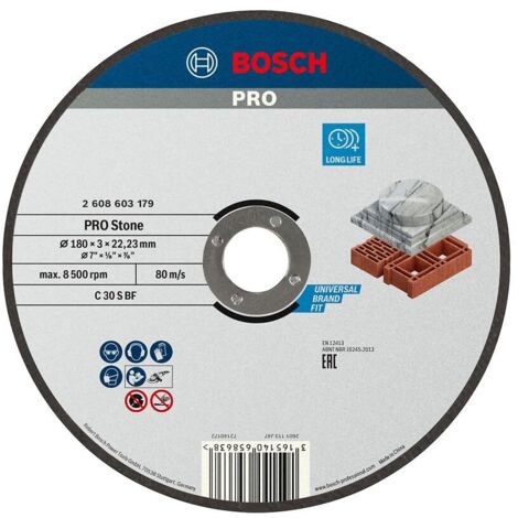 Bosch 2 608 603 179 - Disco de corte recto Standard for Stone - C 30 S BF, 180 mm, 22,23 mm, 3,0 mm (pack de 1)