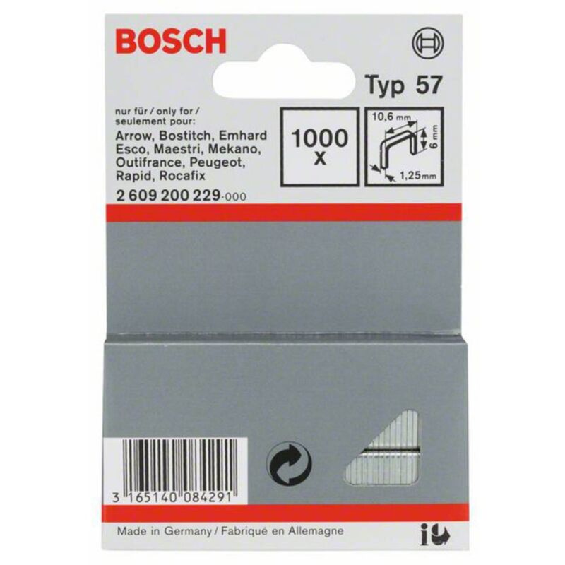 Image of Bosch Accessories 2609200229 Graffette filo piatto tipo 57 1000 pz. Dimensioni (L x L) 6 mm x 10.6 mm