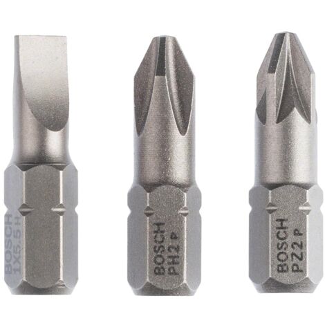 BOSCH 2607001766 - Set di 3 punte per cacciavite LS + PH2 + PZ2 25 mm