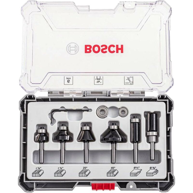 Bosch - 2607017470 6 Piece Trim & Edge Router Cutter Set Straight 1/4 Shank +Case