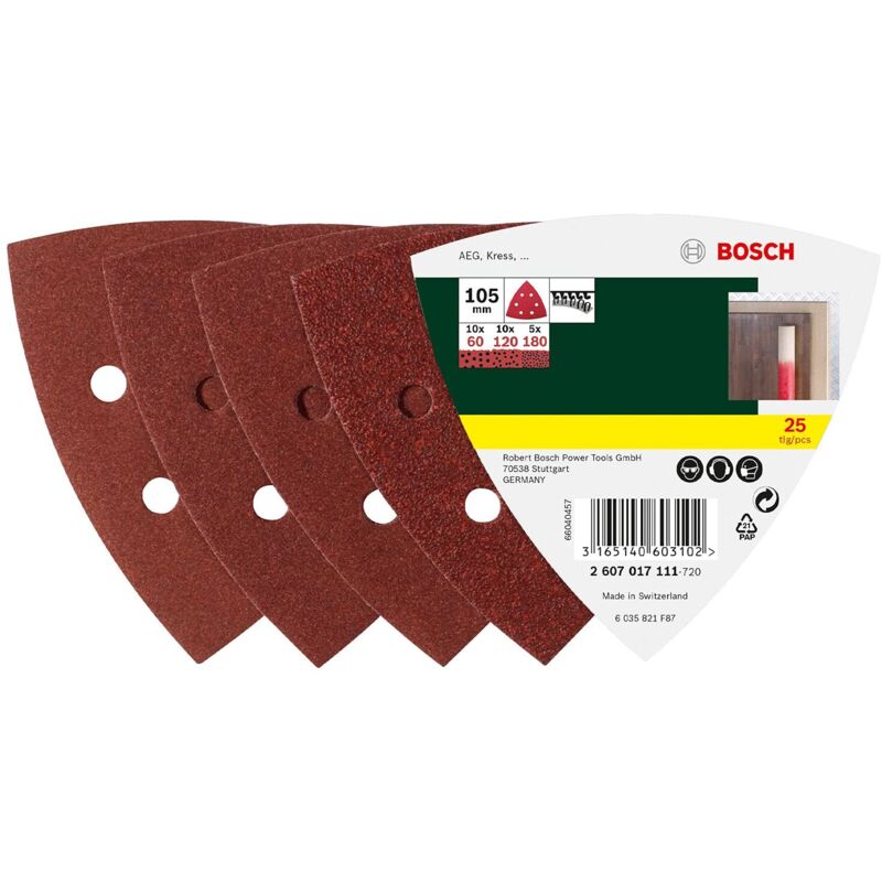 Accessories 2607017111 kit carta abrasiva a delta a strappo, perforato Dimensione dei grani 60, 80, 180 Lato 105 - Bosch