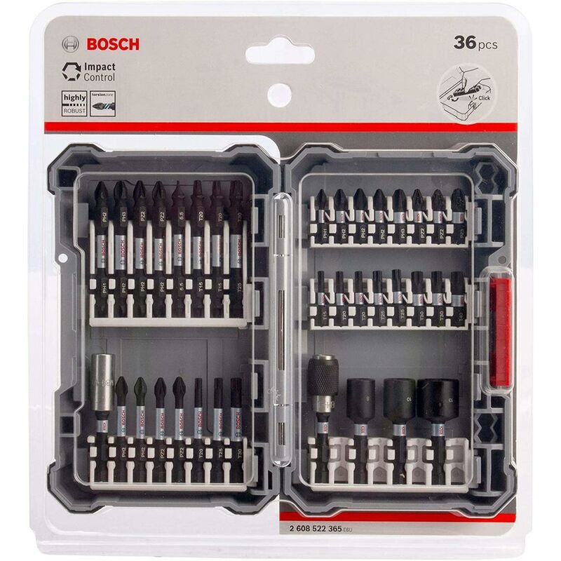 2608522365 36 Piece Impact Rated Nut Screwdriver Drill Bit Set + Case - Bosch