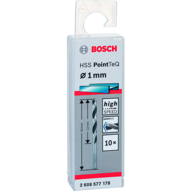 

2608577178 Broca para metal HSS-RPointTeQ DIN338 1.0x12x34:10uds. - Bosch