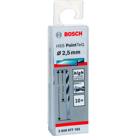BOSCH 2608577193 Broca para metal HSS-RPointTeQ DIN338 2.5x30x57:10uds.