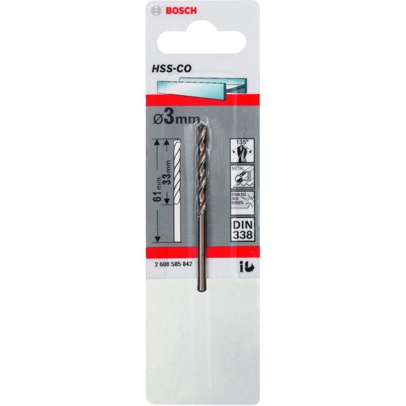 

2608585842 Brocas metálicas HSS-Co, DIN 338 3 x 33 x 61 mm - Bosch