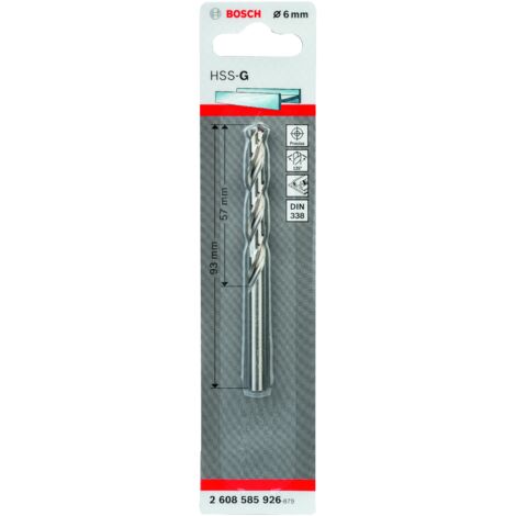 BOSCH 2608585926 Broca para metal HSS-G, DIN 338 6 x 57 x 93 mm