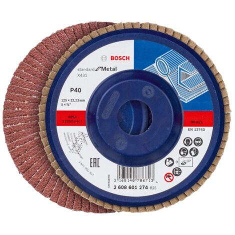 Bosch 2608601274 Disco abrasivo de láminas X431 Standard Metal 125mm recto plástico G40