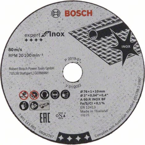 Bosch 2608601520 Disque de séparation expert for inox A 60 R inox BF, 76 mm, 10 mm, 1 mm