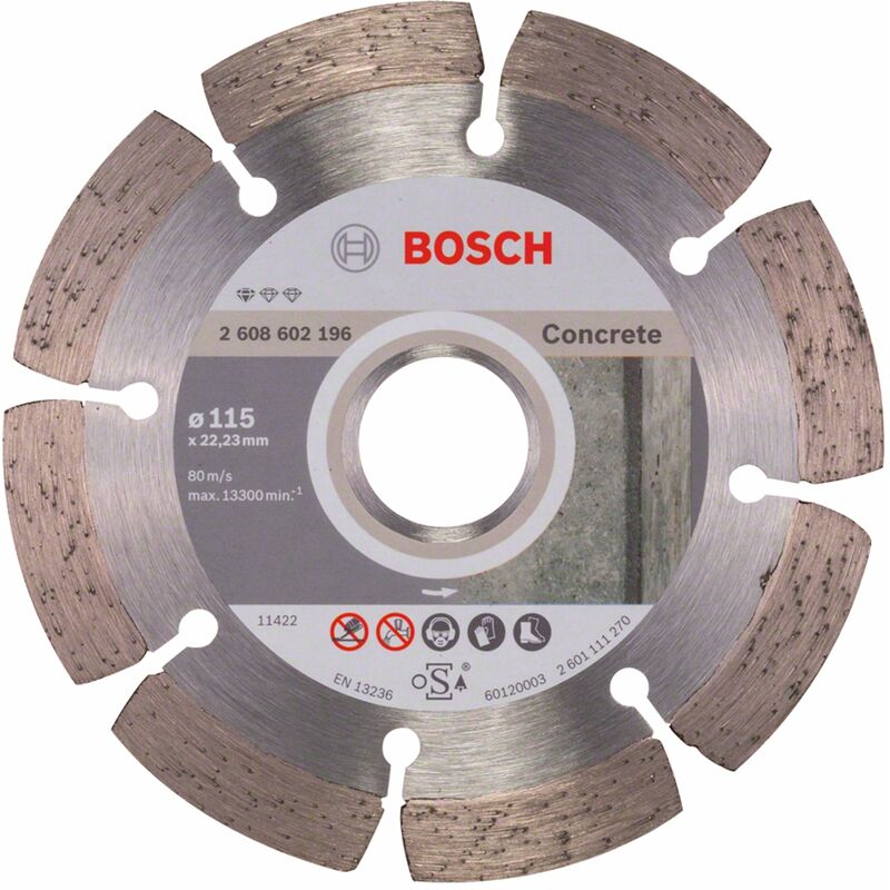 Image of Bosch Professional 1x Disco Diamantato Standard for Concrete, per Calcestruzzo, Calcestruzzo Poroso, Ø 115 x 22,23 x 1,6 x 10 mm, Accessori