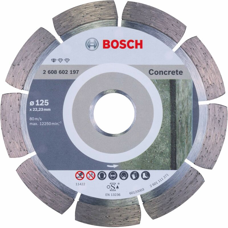 Image of Bosch Professional 1x Disco Diamantato Standard for Concrete, per Calcestruzzo, Calcestruzzo Poroso, Ø 125 x 22,23 x 1,6 x 10 mm, Accessori