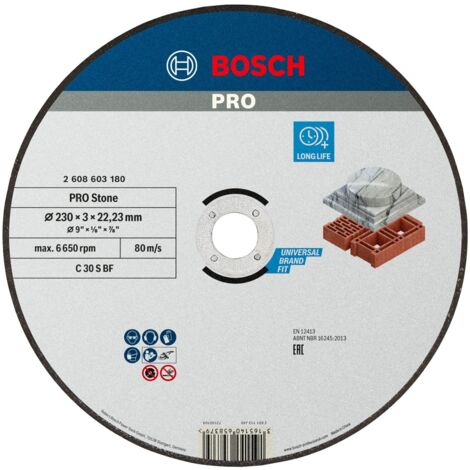 BOSCH 2608603180 DISQUE À TRONÇONNER À MOYEU PLAT STANDARD FOR STONE C 30 S BF 230 MM 22,23 MM 3,0 MM