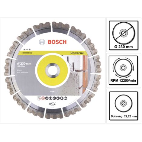 Bosch – Disque à tronçonner diamant 230mm – Alésage 22,23mm – Largeur 2,4mm – Pour béton armé et maçonnerie – Performance Speedteq - mm-2608603633