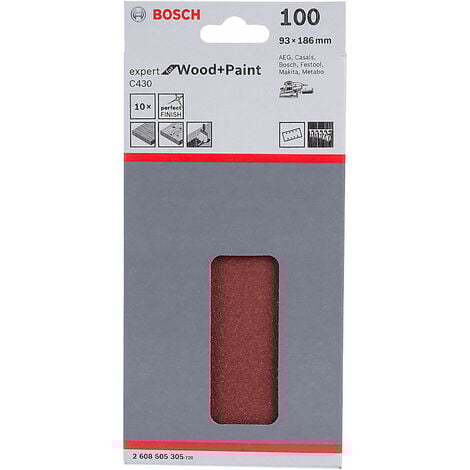Bosch 2608605305 Sanding Sheet (10) Hook & Loop 100 Grit 93 x 186mm