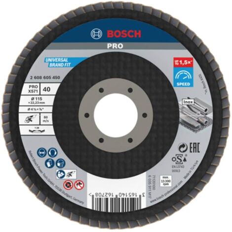 Bosch 2608605450 PRO X571 Flap Disc, Angled 115 x 22.23 x G40 BPA608605450