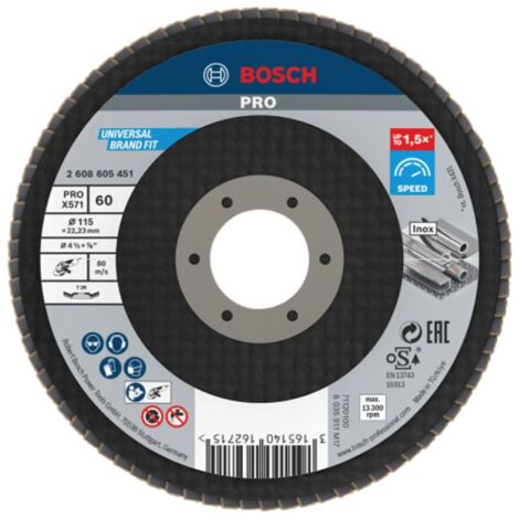 Bosch 2608605451 PRO X571 Flap Disc, Angled 115 x 22.23 x G60 BPA608605451