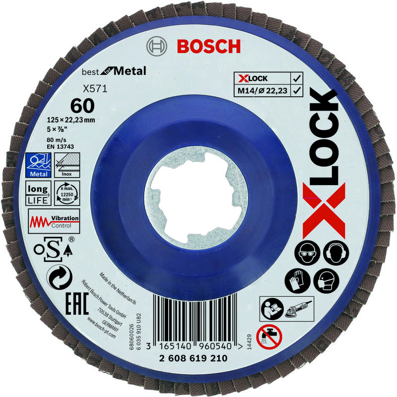 

BOSCH 2608619210 X-LOCK Disco Abrasivo Laminillas X571 B.Metal:125mm r.plás.G60