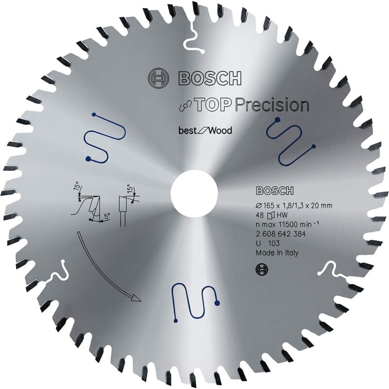 Bosch - 165x20x48T Top Precision Circular Saw Blade for Wood 2608642384