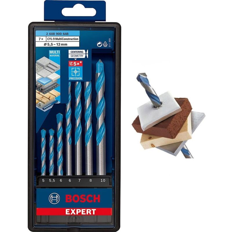 Bosch EXPERT 7 Piece Multi-Construction CYL-9 Drill Bit Set Masonry Wood Drill