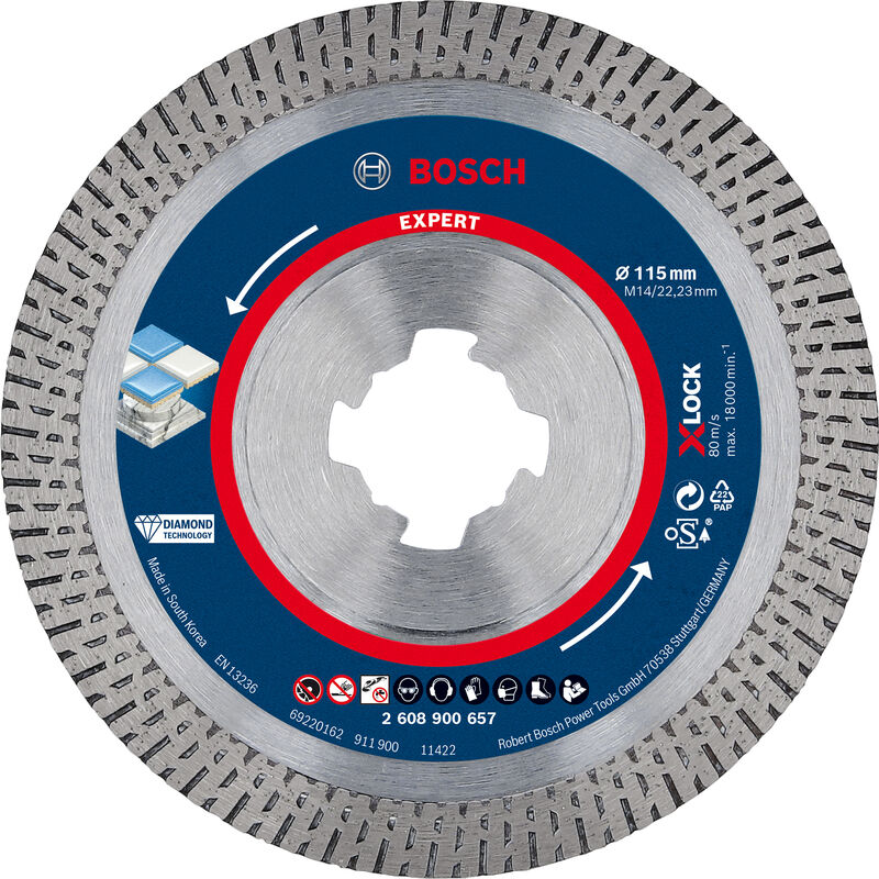 

2608900657 Disco de corte de diamante Expert HardCeramic X-LOCK de 115 x 22,23 x 1,4 x 10 mm - Bosch