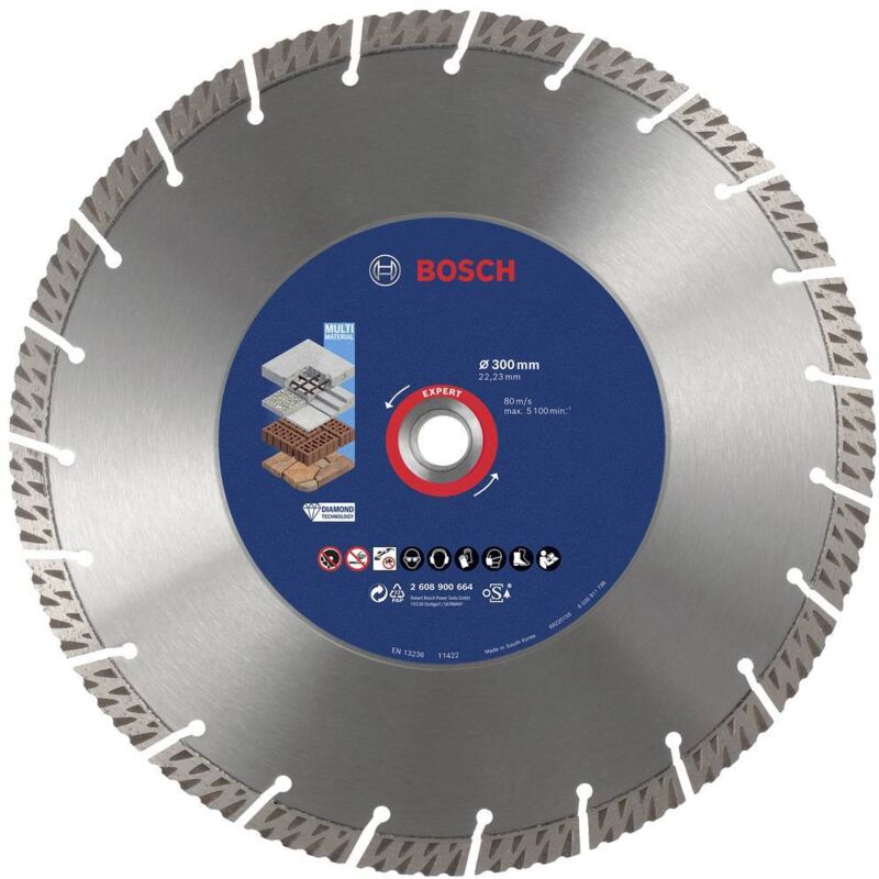 Bosch - Accessories 2608900664 expert MultiMaterial Disque à tronçonner diamanté Diamètre 300 mm ø de perçage 22.23 mm Pi
