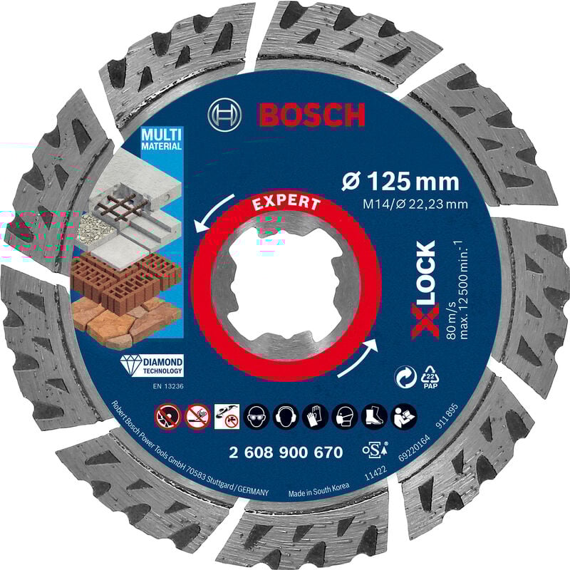 

2608900670 Disco de corte de diamante Expert MultiMaterial X-LOCK de 125 x 22,23 x 2,4 x 12 mm - Bosch