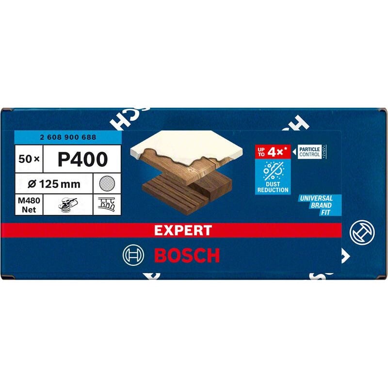 

2608900688 Malla de lija Expert M480 para lijadoras excéntricas de 125 mm, G 400, 50uds. - Bosch