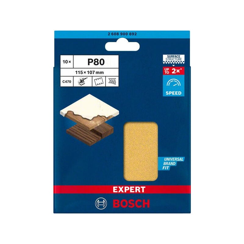 

BOSCH 2608900892 Papel de lija Expert C470 con 6 orificios para lijadoras orbitales 115 x 107 mm, G 80 10uds.