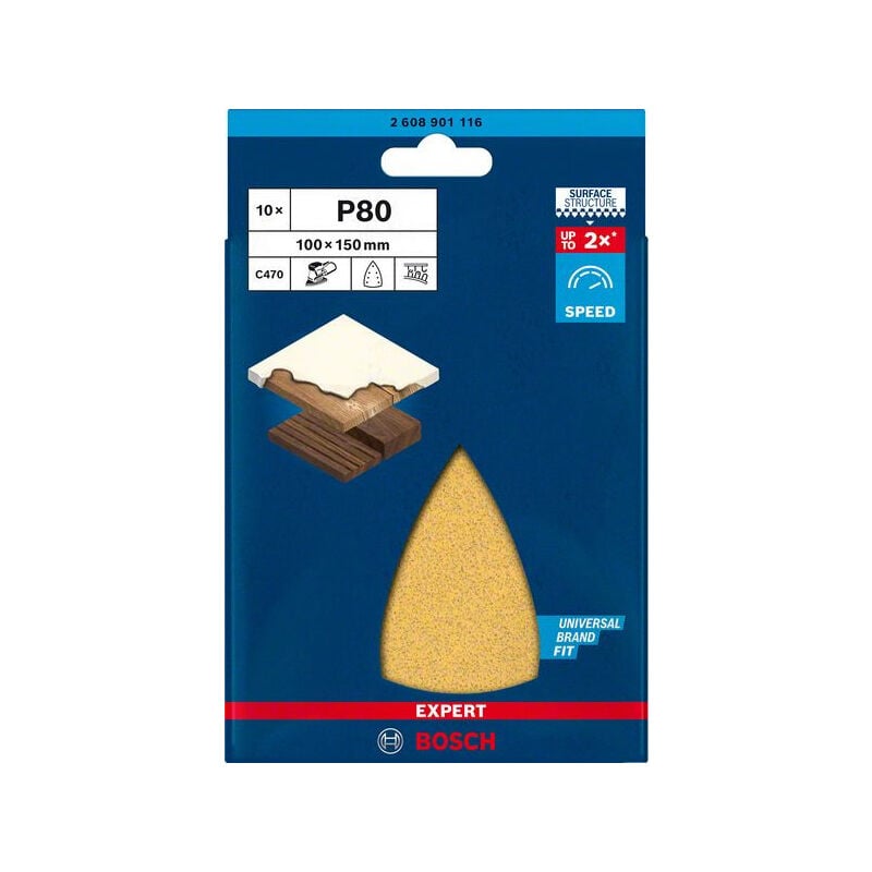 

2608901116 Papel de lija Expert C470 con 7 orificios para multilijadoras de 100 x 150 mm, G 80 10uds. - Bosch