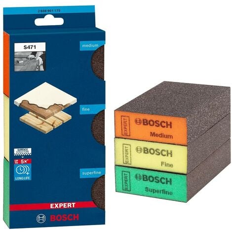 Bosch 2608901175 Standard S471 Mixed Grit Foam Sanding Blocks 3PC Fine Medium