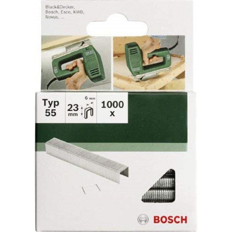 2609255828 - Set di 1000 Punti Metallici Piatti Tipo 55, Larghezza 6 mm, Spessore 1.08 mm, Lunghezza 19 mm - Bosch
