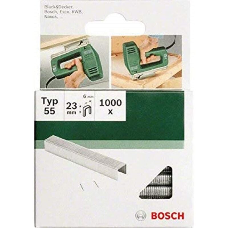 Bosch - 2609255829 Set de 1000 agrafes à dos étroit Type 55 Largeur 6 mm Epaisseur 1,08 mm Longueur 23 mm