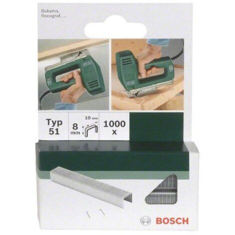 Bosch 2609255831 Set de 1000 agrafes à fil plat Type 51 Largeur 10 mm Epaisseur 1 mm Longueur 6 mm
